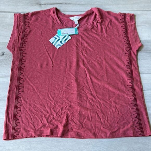 Market & Spruce Brandee Scoop Neck Embroidered Linen‎ Tee Red XL NWT - Picture 6 of 7